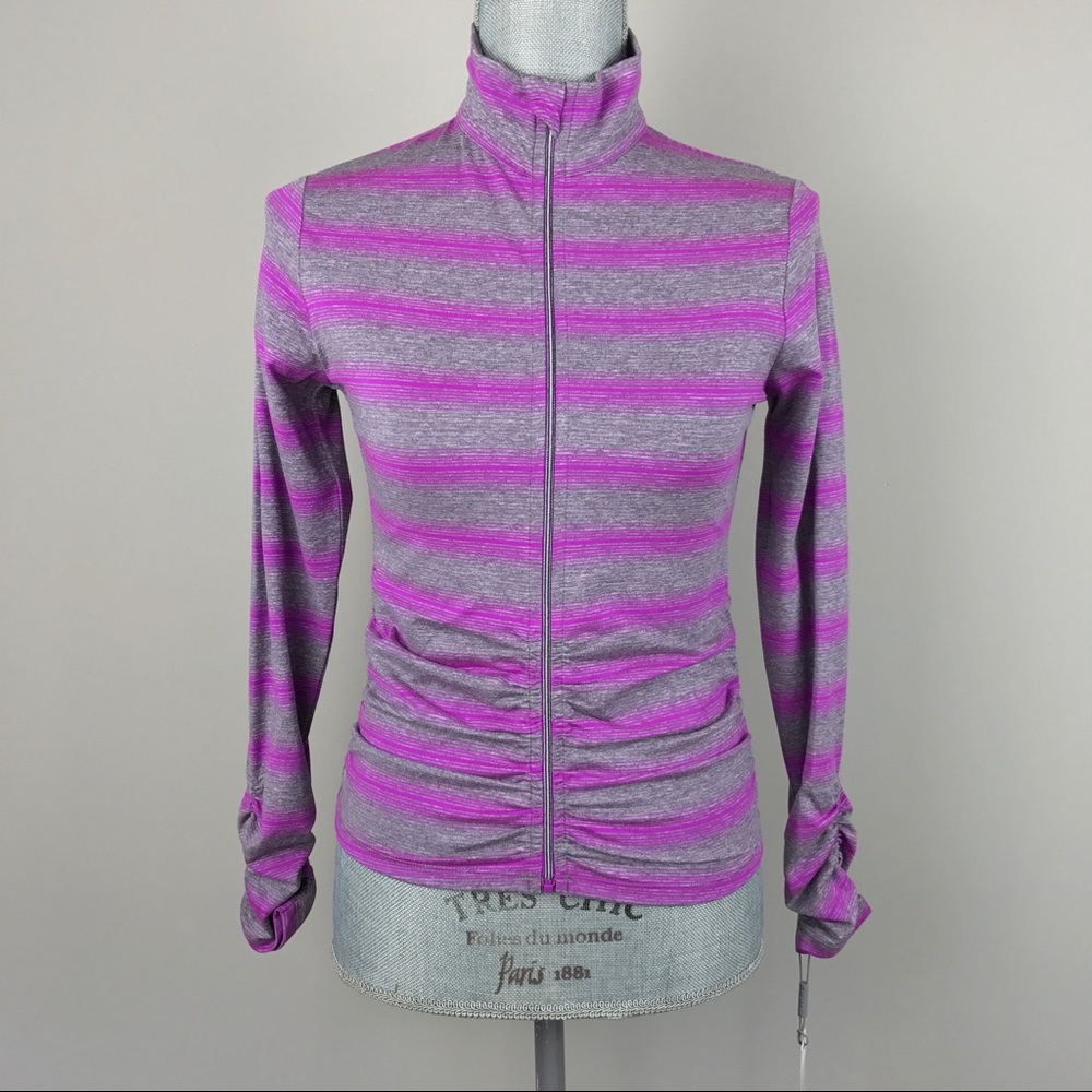 {Calvin Klein} Performance Stripe Ruched Jacket - Picture 3 of 8